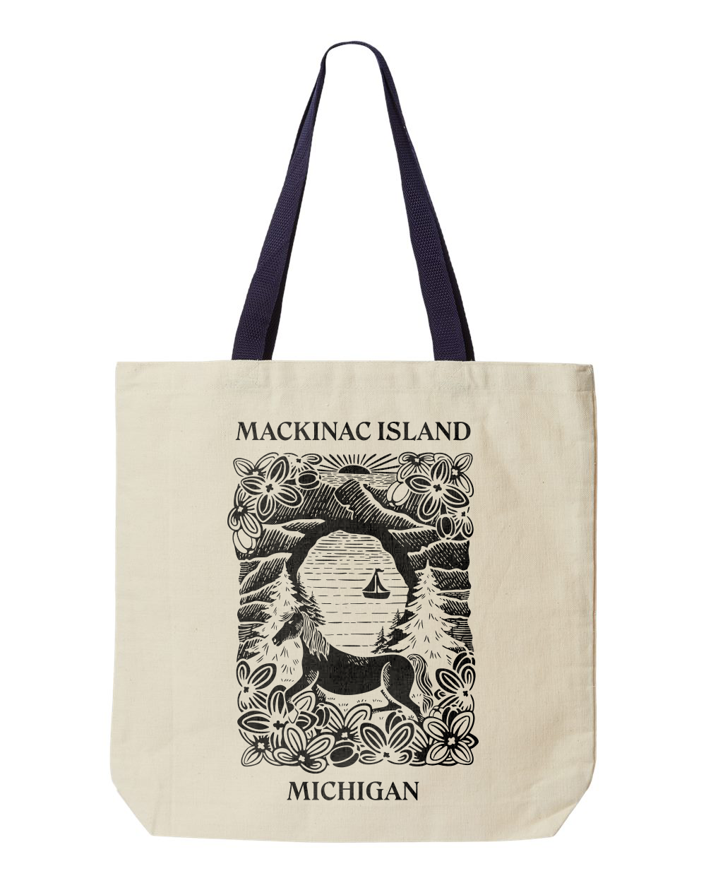 Mackinac Woodcut Tote Bag